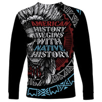 Native American Skull Long Sleeve Shirt American History Begins With Native History - Wonder Print Shop