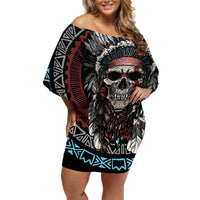 Native American Skull Off Shoulder Short Dress American History Begins With Native History - Wonder Print Shop
