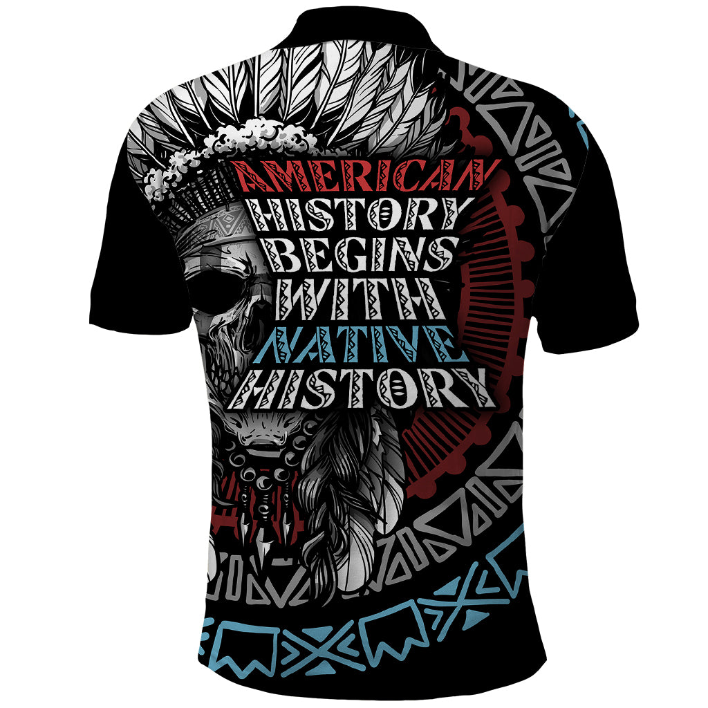 Native American Skull Polo Shirt American History Begins With Native History - Wonder Print Shop