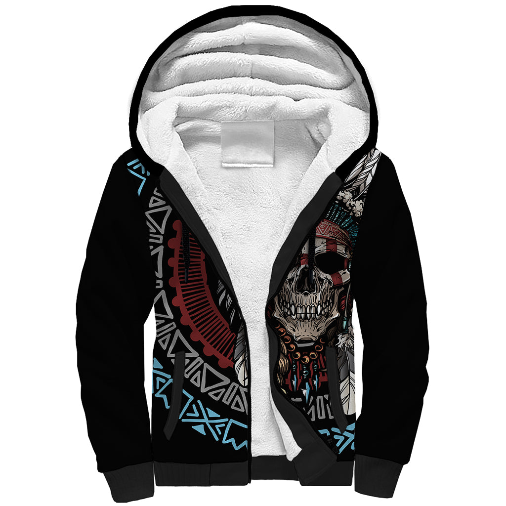 Native American Skull Sherpa Hoodie American History Begins With Native History - Wonder Print Shop