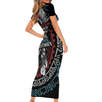 Native American Skull Short Sleeve Bodycon Dress American History Begins With Native History - Wonder Print Shop