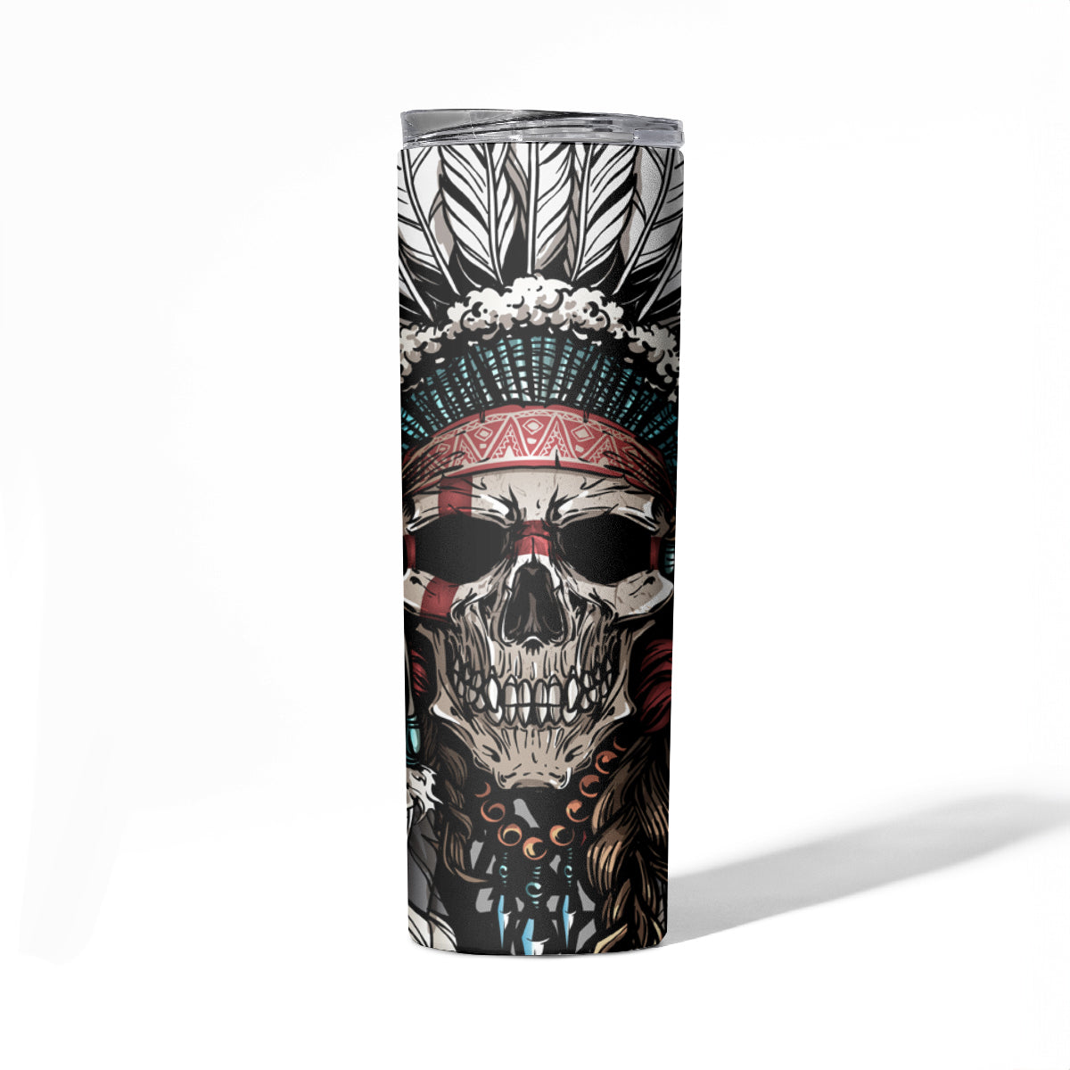 Native American Skull Skinny Tumbler American History Begins With Native History - Wonder Print Shop