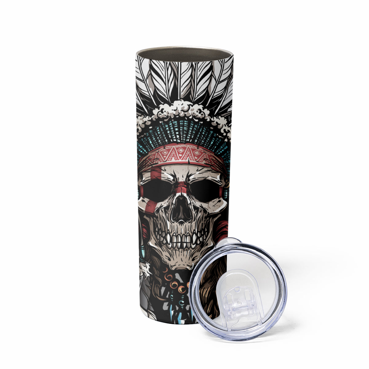 Native American Skull Skinny Tumbler American History Begins With Native History - Wonder Print Shop