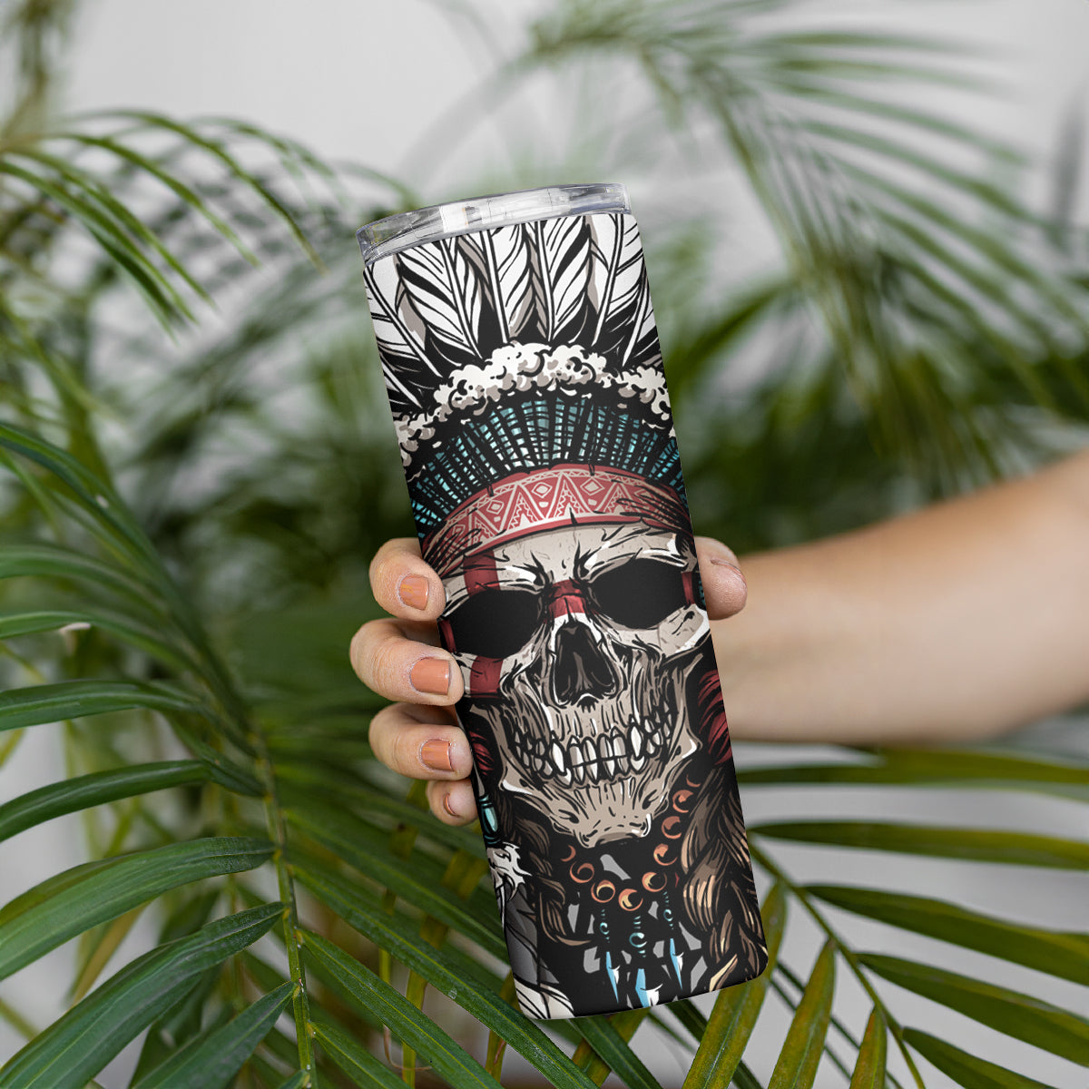Native American Skull Skinny Tumbler American History Begins With Native History - Wonder Print Shop