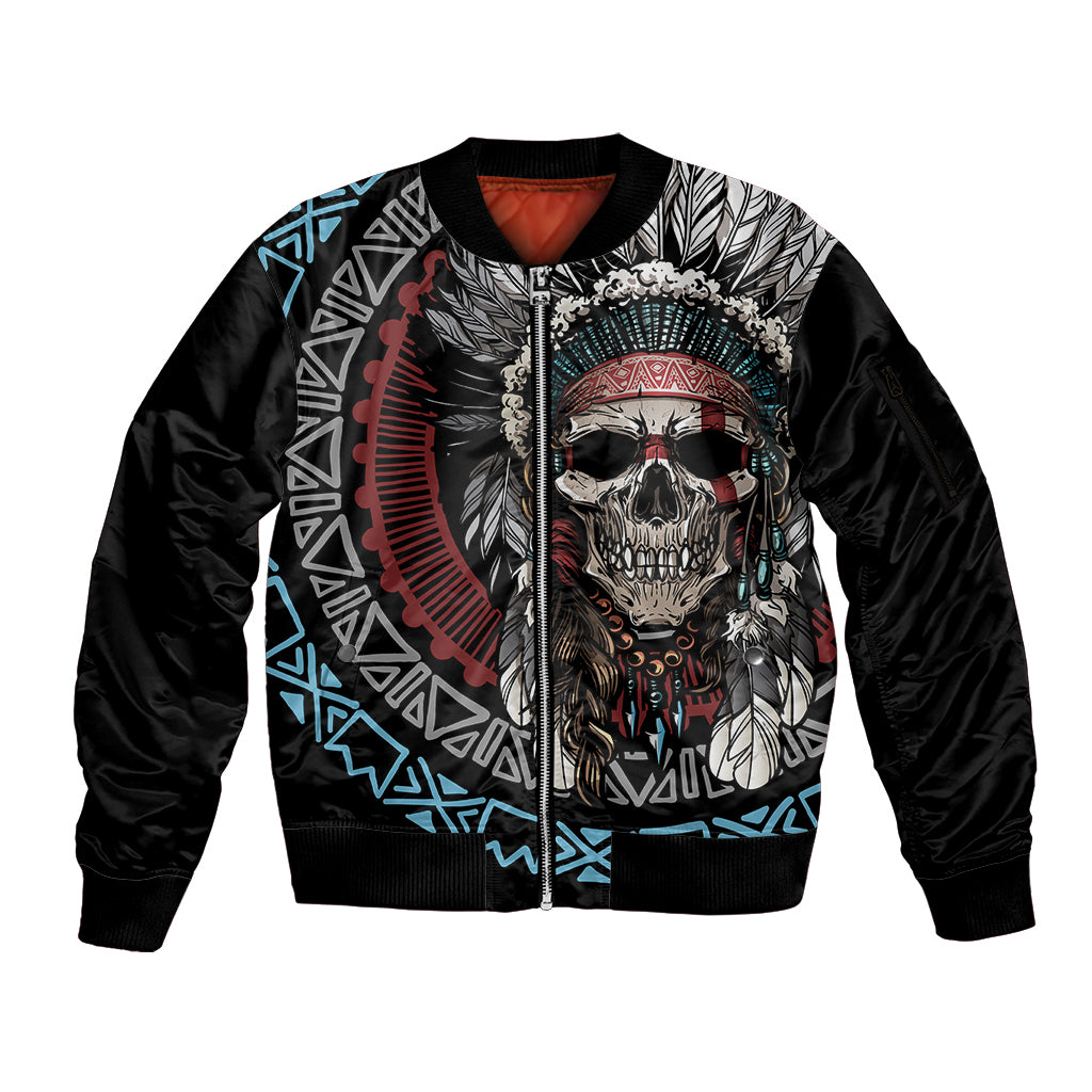 Native American Skull Sleeve Zip Bomber Jacket American History Begins With Native History - Wonder Print Shop