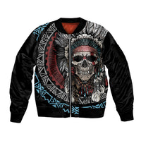 Native American Skull Sleeve Zip Bomber Jacket American History Begins With Native History - Wonder Print Shop