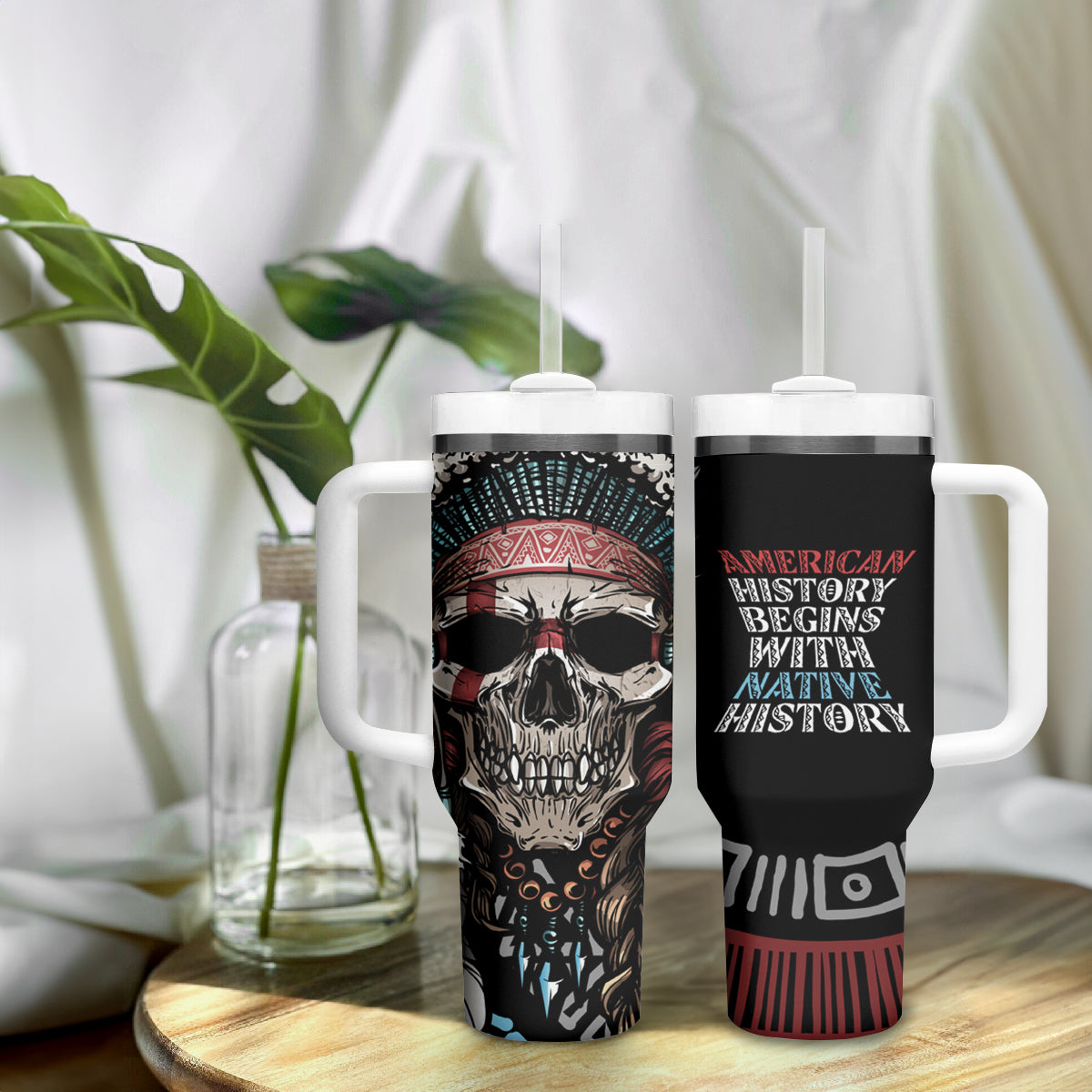 Native American Skull Tumbler With Handle American History Begins With Native History - Wonder Print Shop