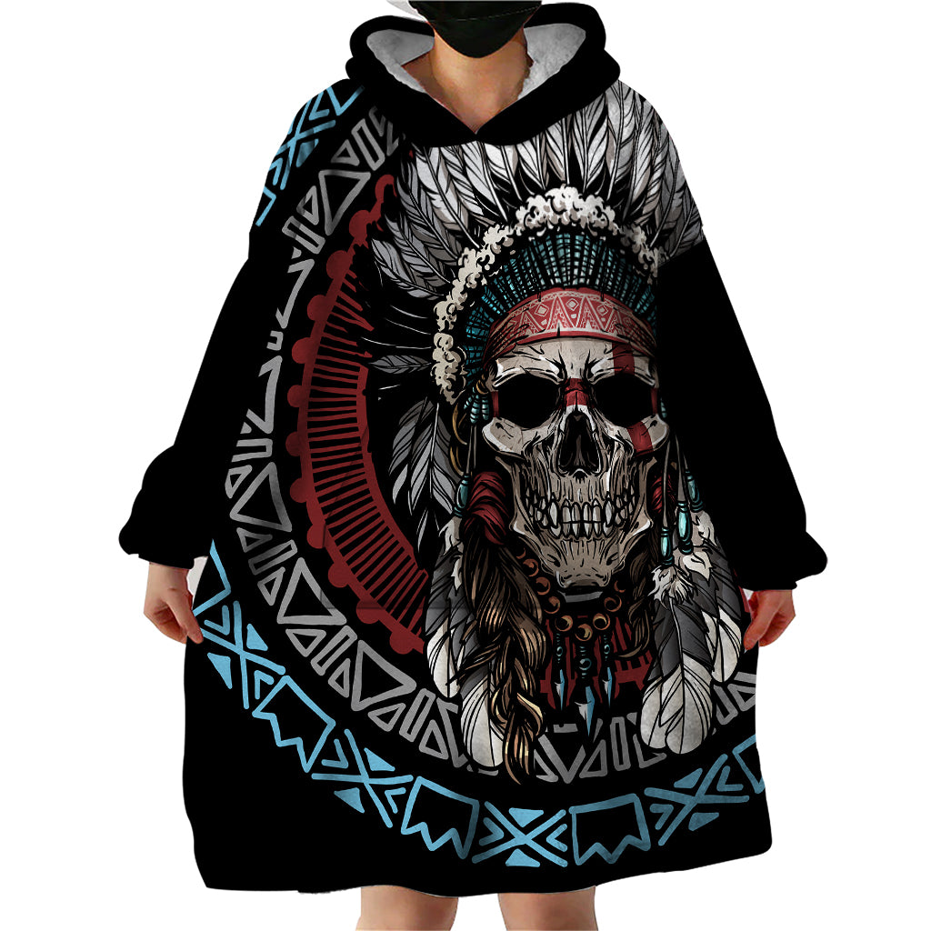 Native American Skull Wearable Blanket Hoodie American History Begins With Native History - Wonder Print Shop