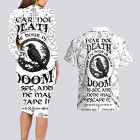 Viking Raven Couples Matching Long Sleeve Bodycon Dress and Hawaiian Shirt Fear Not Death For the Hour Of Your Doom - Wonder Print Shop