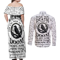 Viking Raven Couples Matching Off Shoulder Maxi Dress and Long Sleeve Button Shirts Fear Not Death For the Hour Of Your Doom - Wonder Print Shop