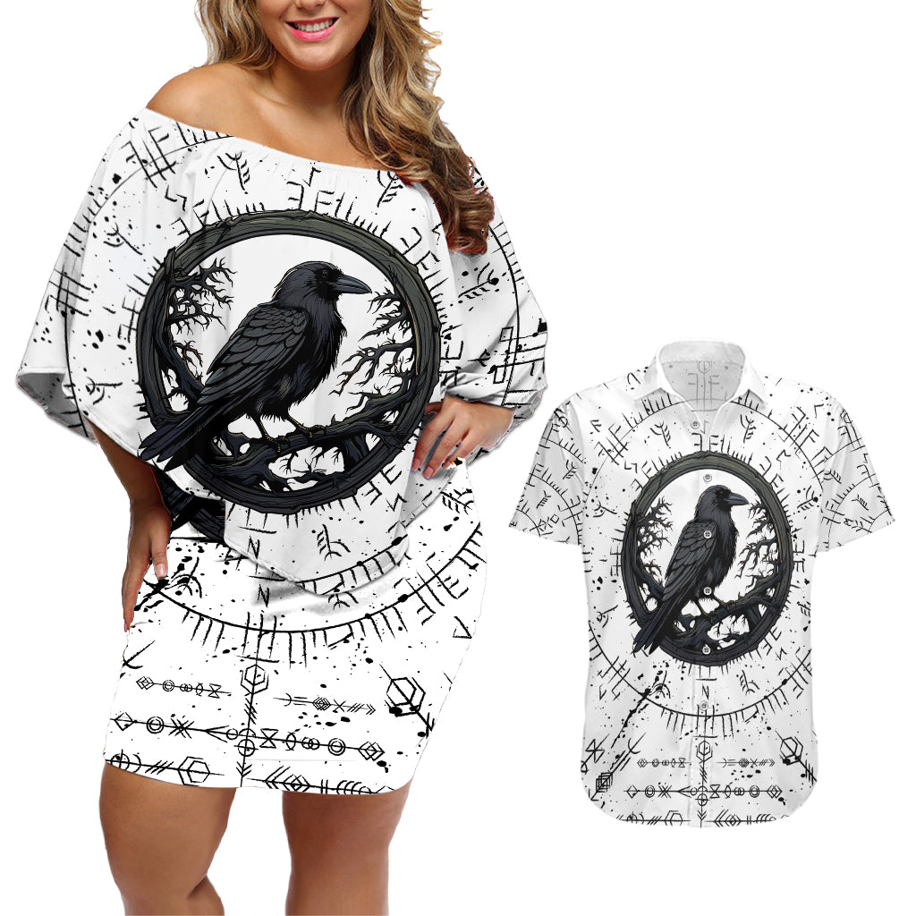 Viking Raven Couples Matching Off Shoulder Short Dress and Hawaiian Shirt Fear Not Death For the Hour Of Your Doom - Wonder Print Shop