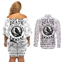 Viking Raven Couples Matching Off Shoulder Short Dress and Long Sleeve Button Shirts Fear Not Death For the Hour Of Your Doom - Wonder Print Shop