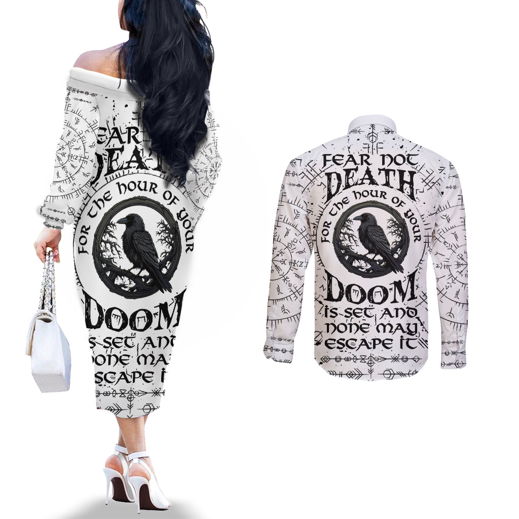 viking-raven-couples-matching-off-the-shoulder-long-sleeve-dress-and-long-sleeve-button-shirts-fear-not-death-for-the-hour-of-your-doom