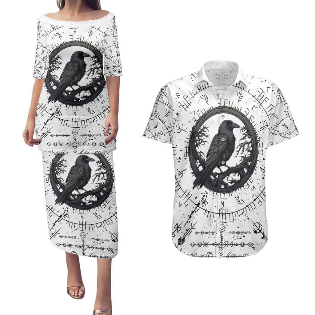 Viking Raven Couples Matching Puletasi Dress and Hawaiian Shirt Fear Not Death For the Hour Of Your Doom - Wonder Print Shop