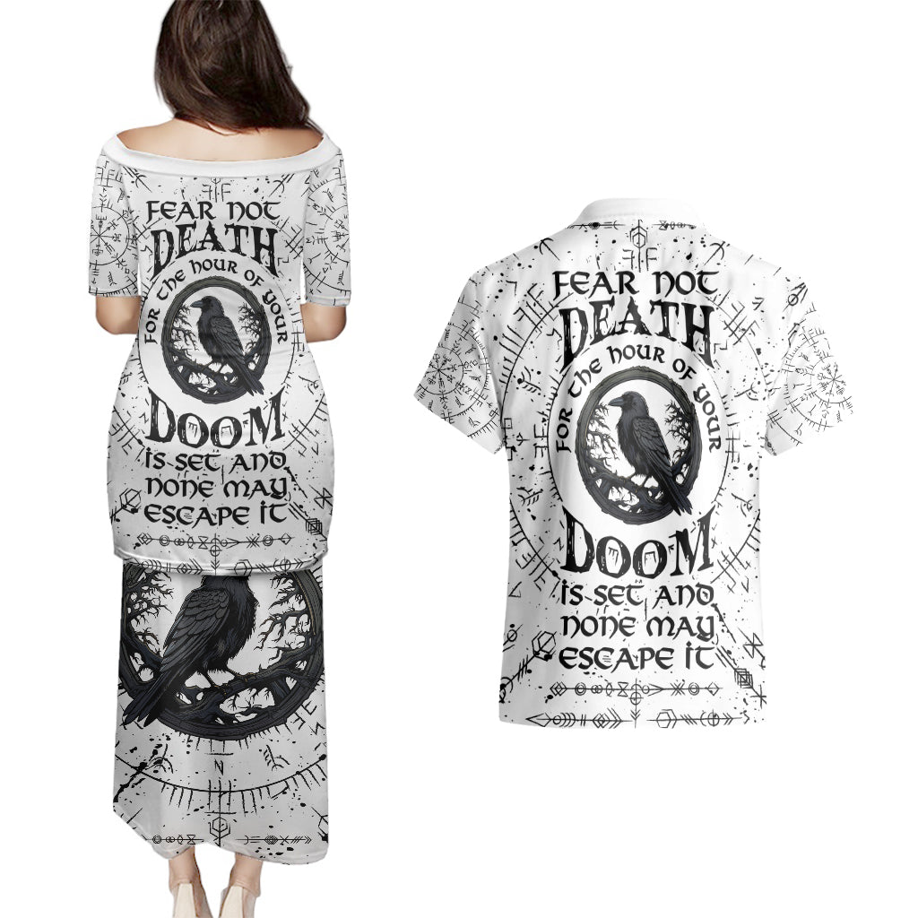 Viking Raven Couples Matching Puletasi Dress and Hawaiian Shirt Fear Not Death For the Hour Of Your Doom - Wonder Print Shop