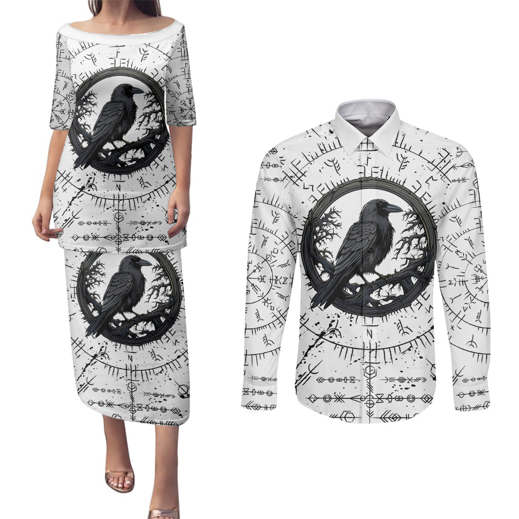 Viking Raven Couples Matching Puletasi Dress and Long Sleeve Button Shirts Fear Not Death For the Hour Of Your Doom - Wonder Print Shop
