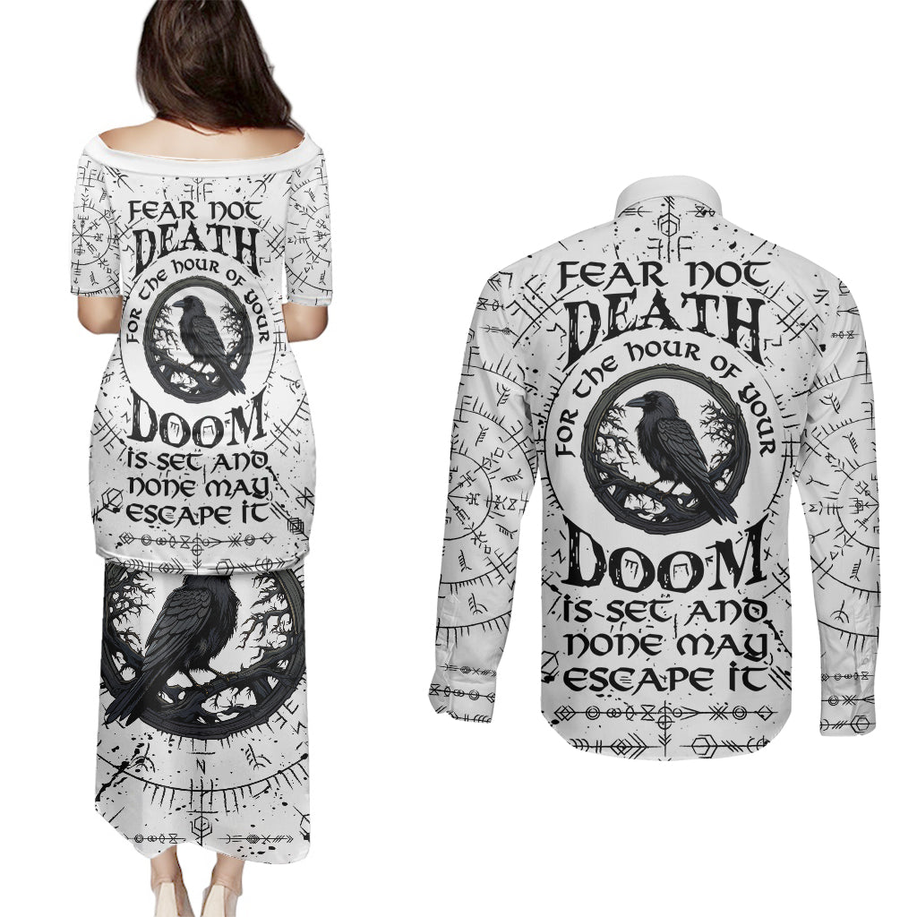 Viking Raven Couples Matching Puletasi Dress and Long Sleeve Button Shirts Fear Not Death For the Hour Of Your Doom - Wonder Print Shop