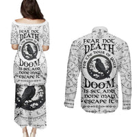Viking Raven Couples Matching Puletasi Dress and Long Sleeve Button Shirts Fear Not Death For the Hour Of Your Doom - Wonder Print Shop