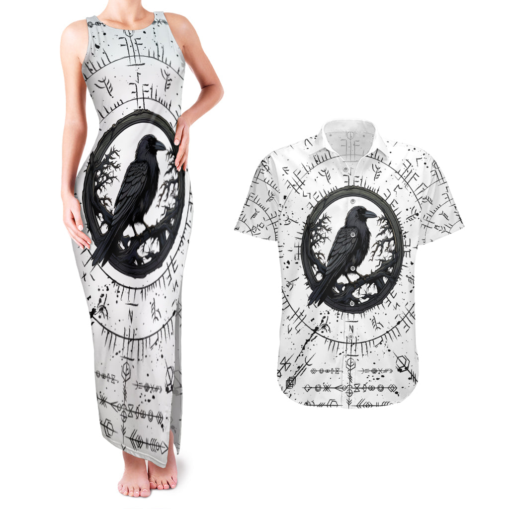 Viking Raven Couples Matching Tank Maxi Dress and Hawaiian Shirt Fear Not Death For the Hour Of Your Doom - Wonder Print Shop