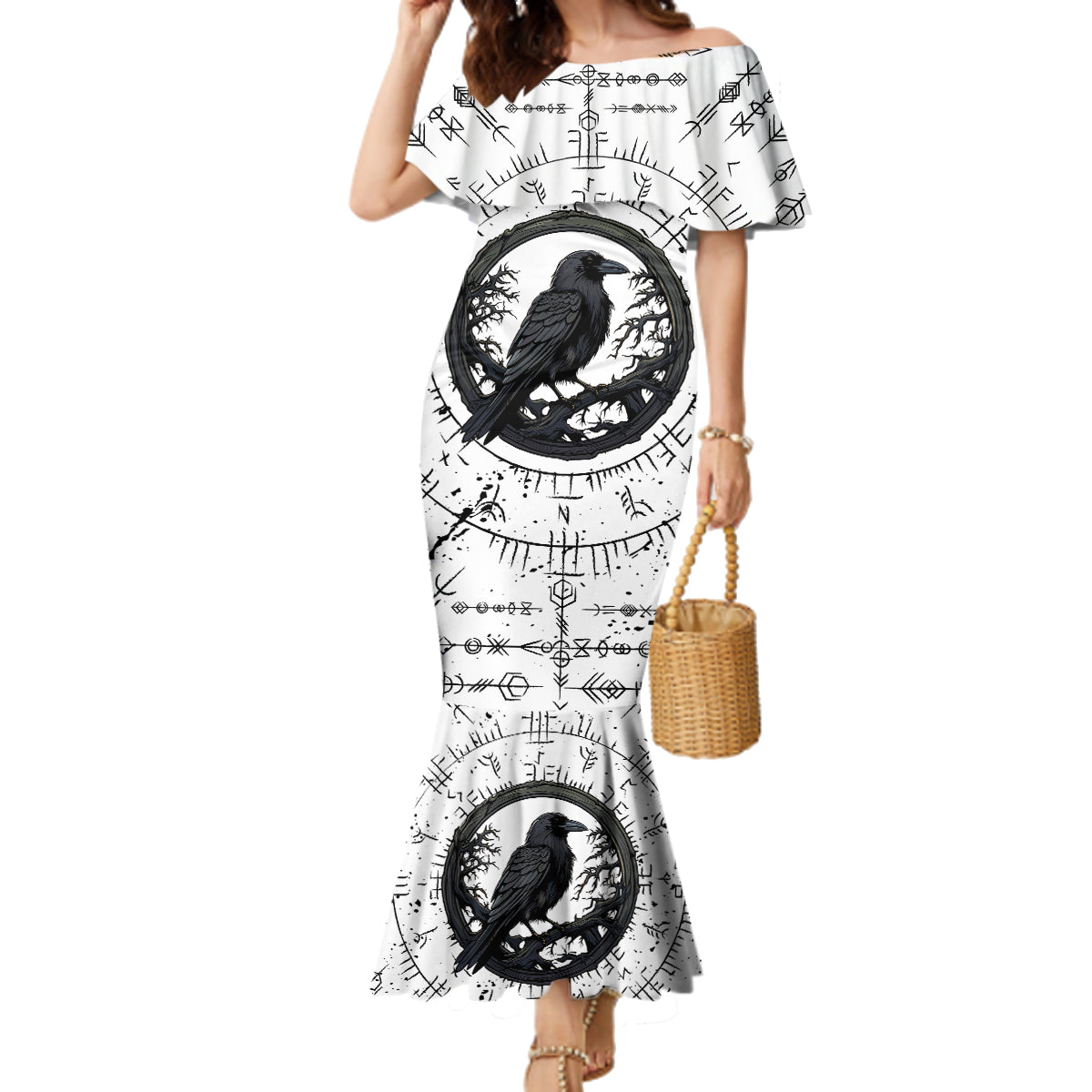 Viking Raven Family Matching Mermaid Dress and Hawaiian Shirt Fear Not Death For the Hour Of Your Doom - Wonder Print Shop