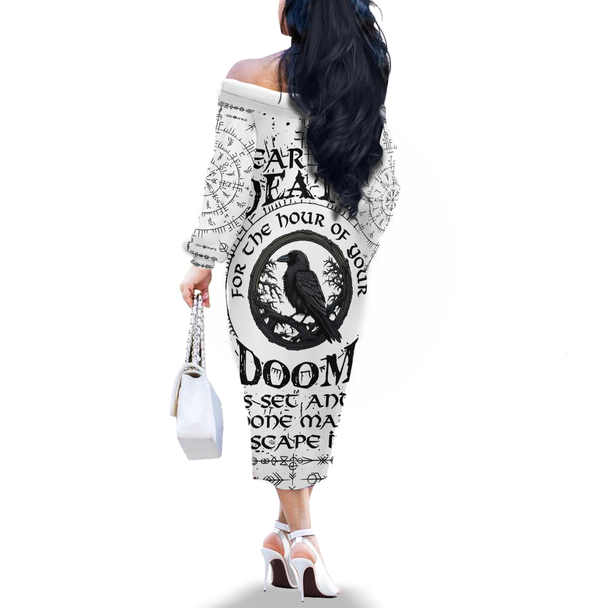Viking Raven Family Matching Off Shoulder Long Sleeve Dress and Hawaiian Shirt Fear Not Death For the Hour Of Your Doom - Wonder Print Shop