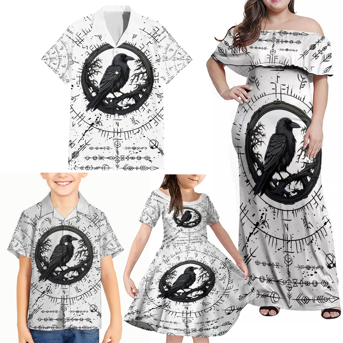 Viking Raven Family Matching Off Shoulder Maxi Dress and Hawaiian Shirt Fear Not Death For the Hour Of Your Doom - Wonder Print Shop