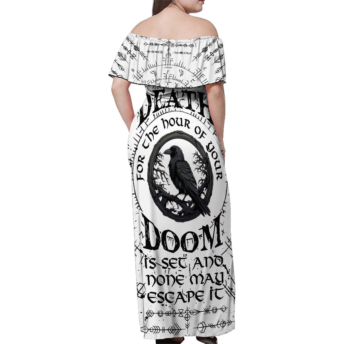 Viking Raven Family Matching Off Shoulder Maxi Dress and Hawaiian Shirt Fear Not Death For the Hour Of Your Doom - Wonder Print Shop