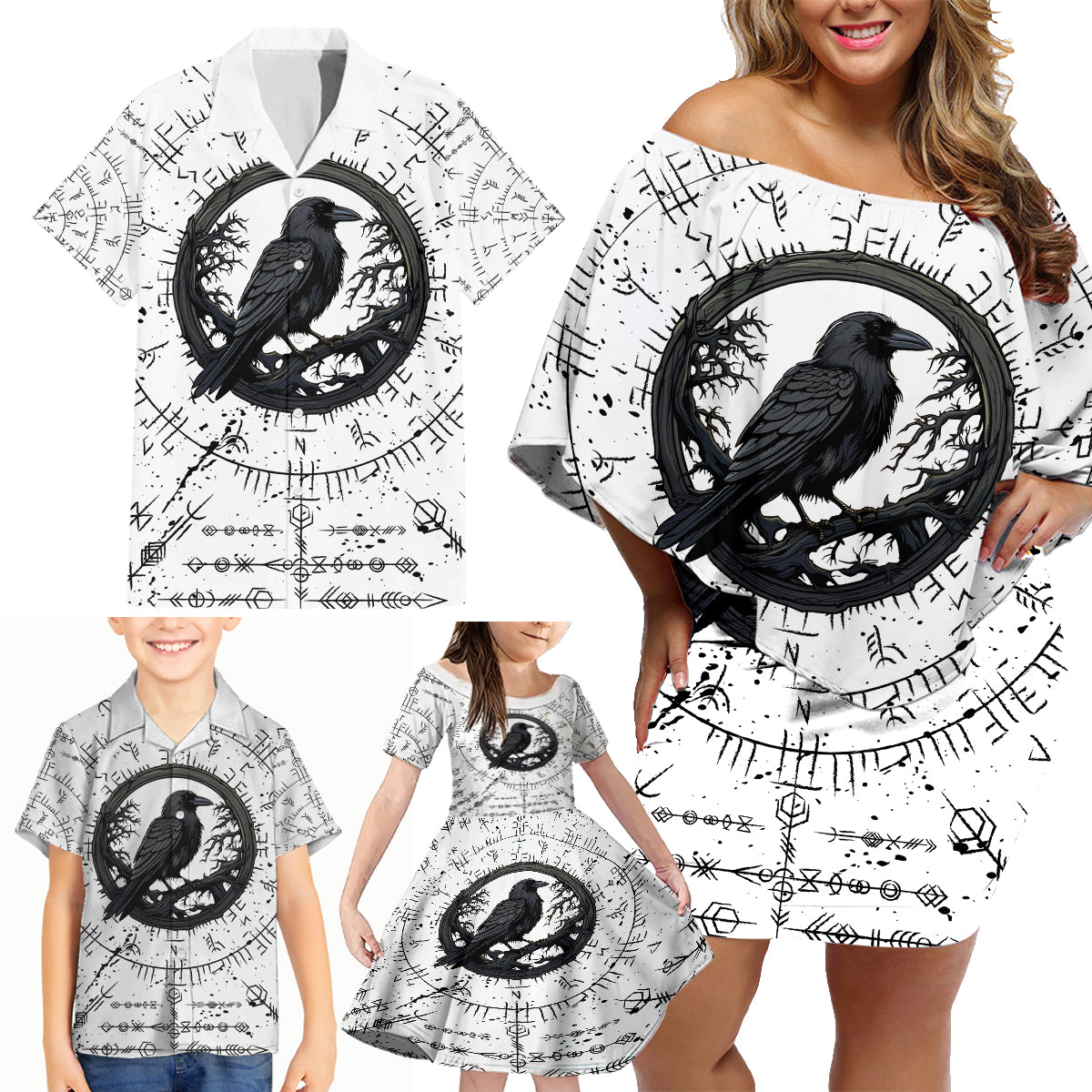 Viking Raven Family Matching Off Shoulder Short Dress and Hawaiian Shirt Fear Not Death For the Hour Of Your Doom - Wonder Print Shop