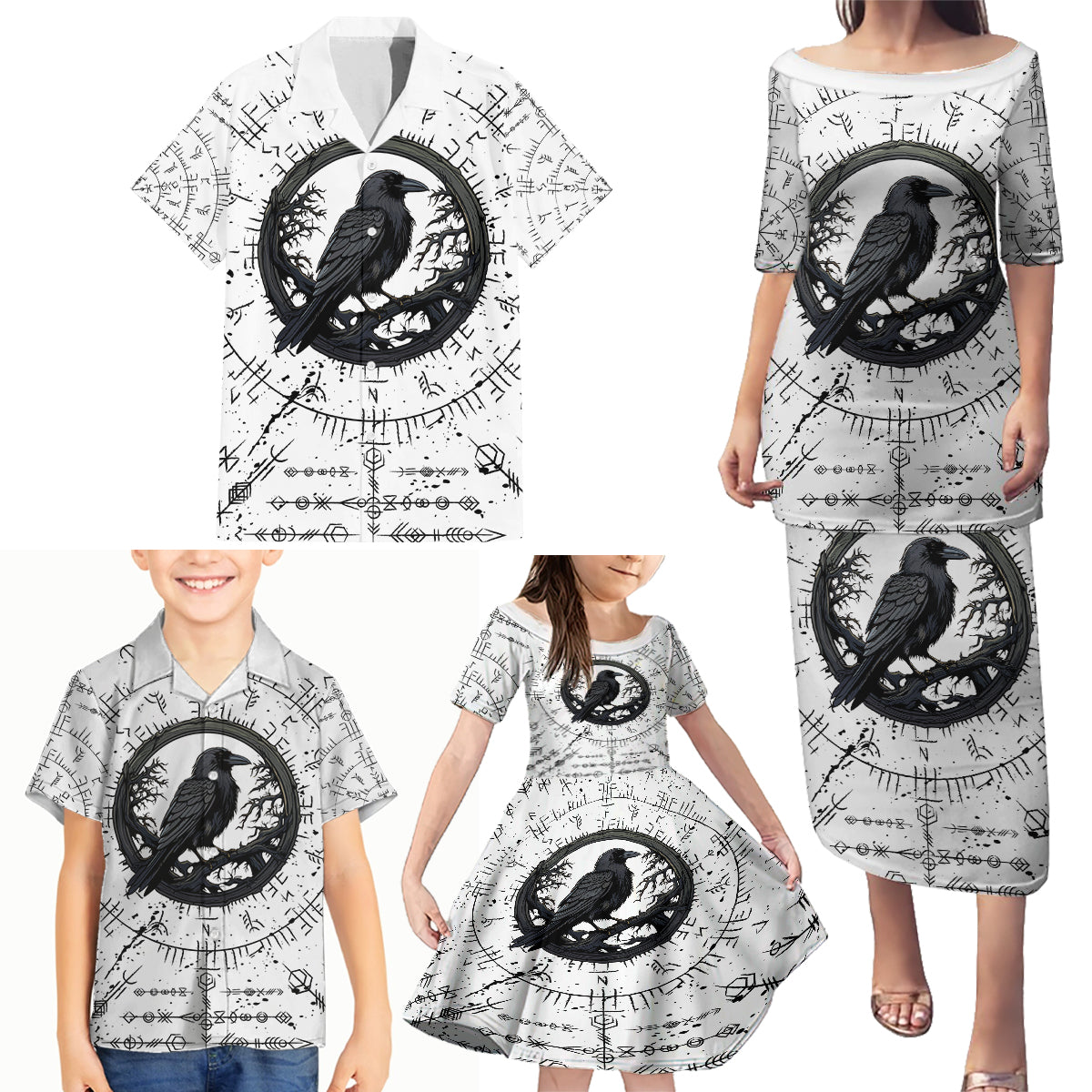 Viking Raven Family Matching Puletasi Dress and Hawaiian Shirt Fear Not Death For the Hour Of Your Doom - Wonder Print Shop