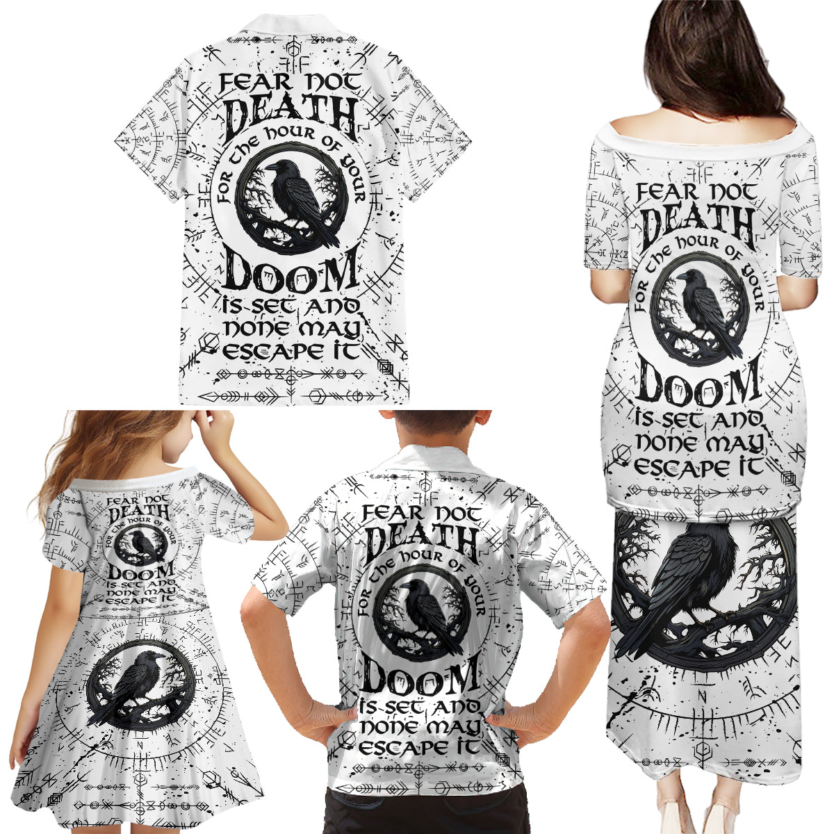 Viking Raven Family Matching Puletasi Dress and Hawaiian Shirt Fear Not Death For the Hour Of Your Doom - Wonder Print Shop