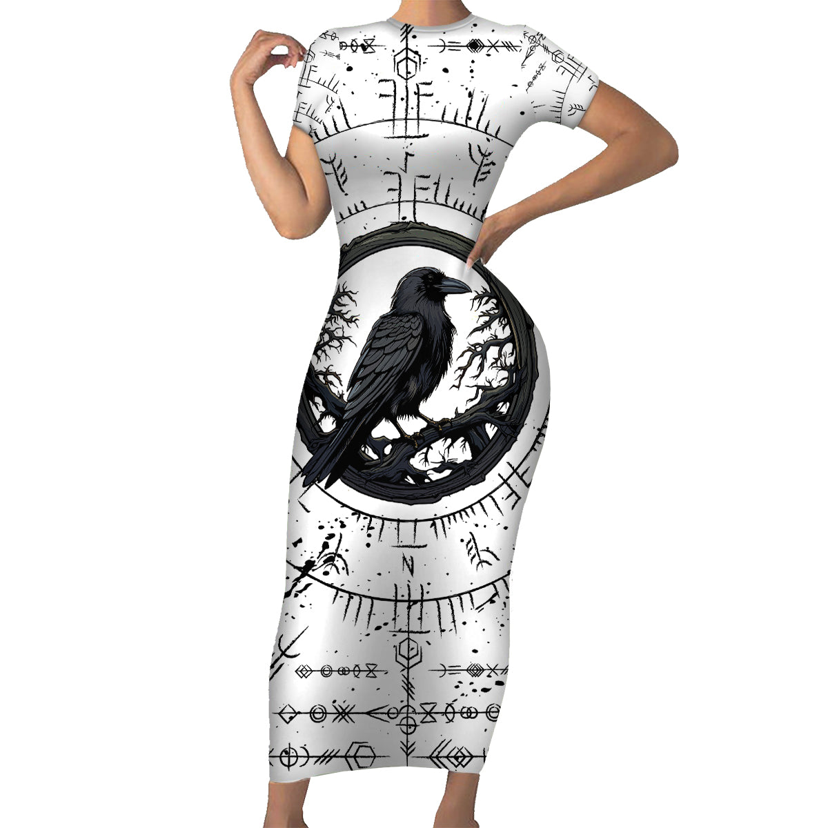 Viking Raven Family Matching Short Sleeve Bodycon Dress and Hawaiian Shirt Fear Not Death For the Hour Of Your Doom - Wonder Print Shop