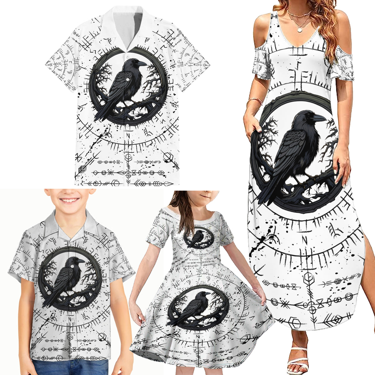 Viking Raven Family Matching Summer Maxi Dress and Hawaiian Shirt Fear Not Death For the Hour Of Your Doom - Wonder Print Shop