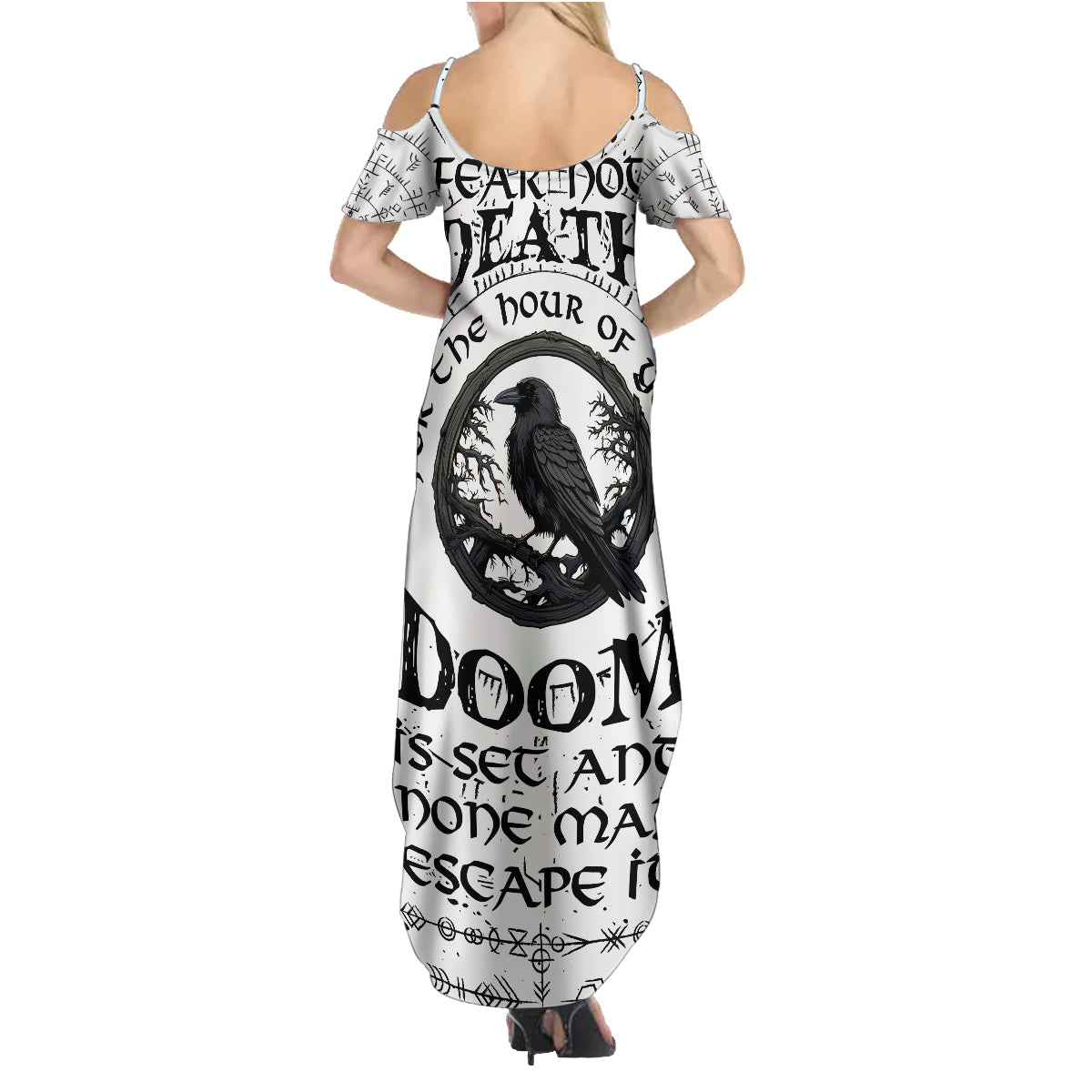 Viking Raven Family Matching Summer Maxi Dress and Hawaiian Shirt Fear Not Death For the Hour Of Your Doom - Wonder Print Shop
