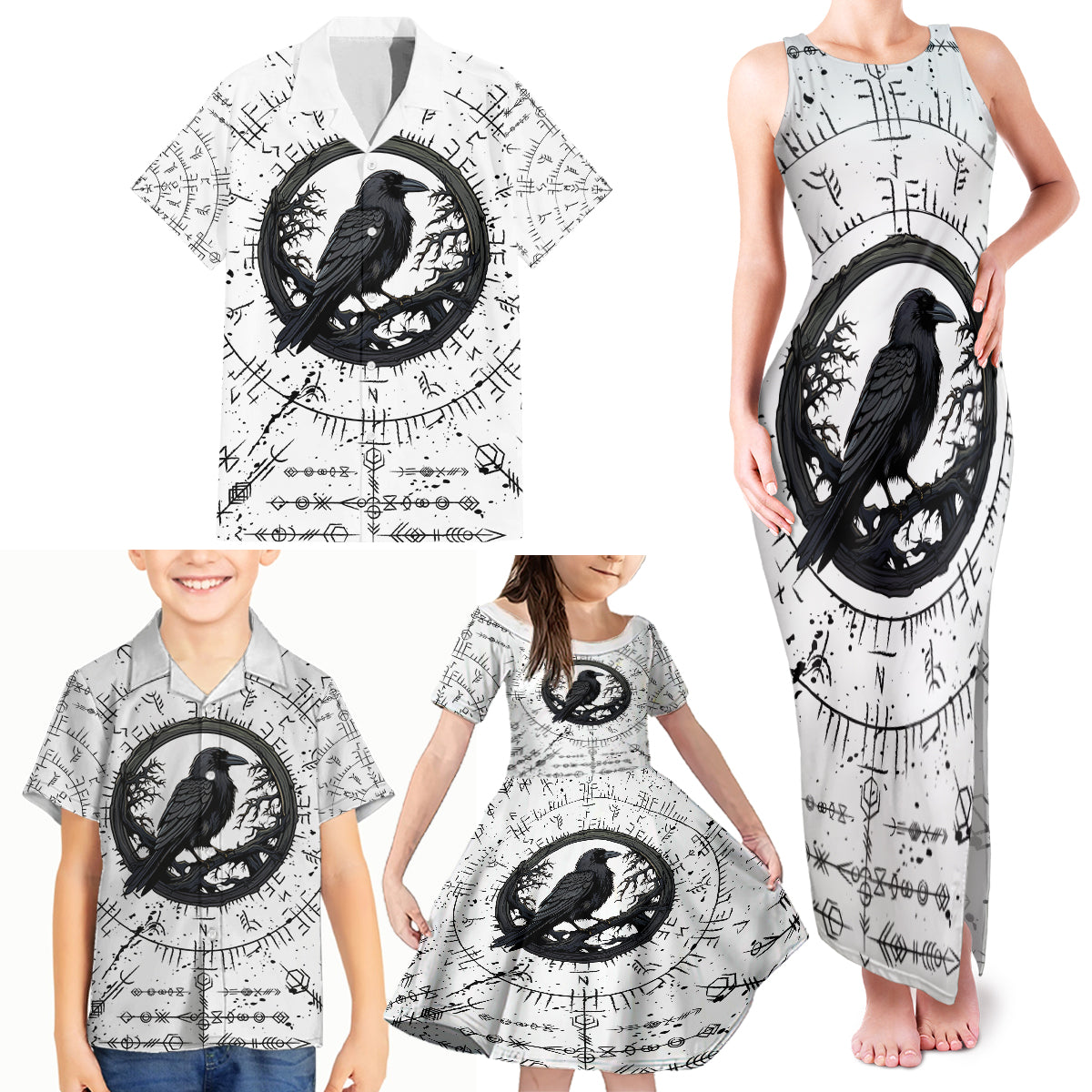 Viking Raven Family Matching Tank Maxi Dress and Hawaiian Shirt Fear Not Death For the Hour Of Your Doom - Wonder Print Shop