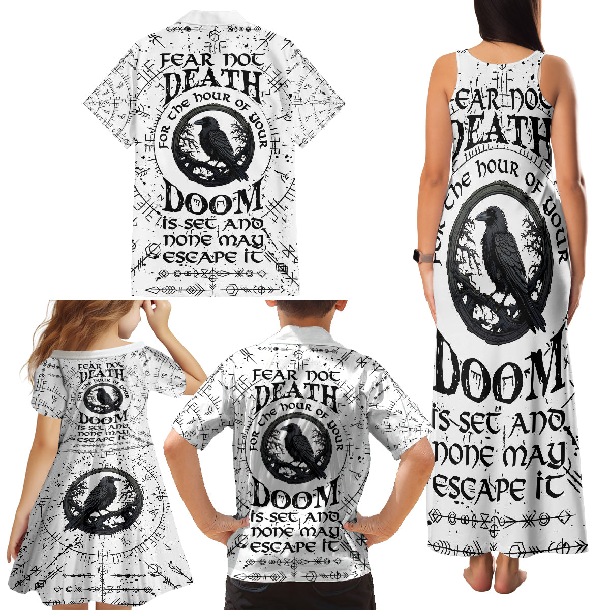Viking Raven Family Matching Tank Maxi Dress and Hawaiian Shirt Fear Not Death For the Hour Of Your Doom - Wonder Print Shop
