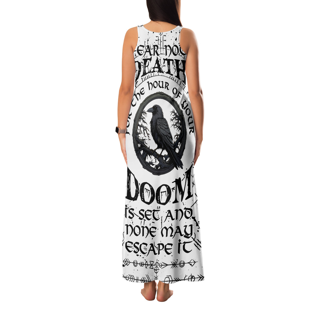 Viking Raven Family Matching Tank Maxi Dress and Hawaiian Shirt Fear Not Death For the Hour Of Your Doom - Wonder Print Shop