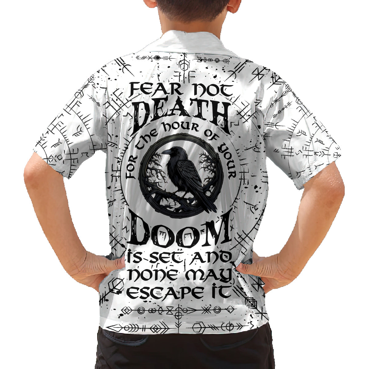 Viking Raven Kid Hawaiian Shirt Fear Not Death For the Hour Of Your Doom - Wonder Print Shop