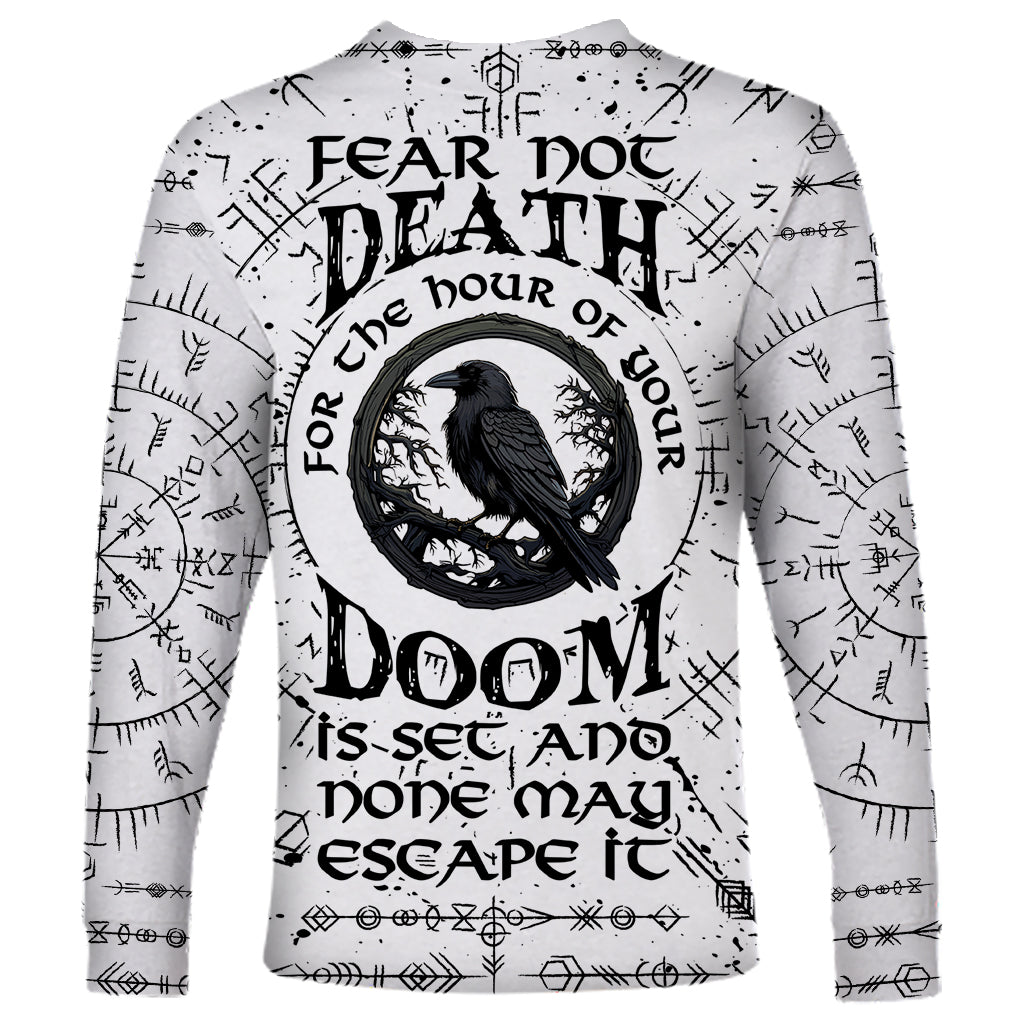Viking Raven Long Sleeve Shirt Fear Not Death For the Hour Of Your Doom - Wonder Print Shop
