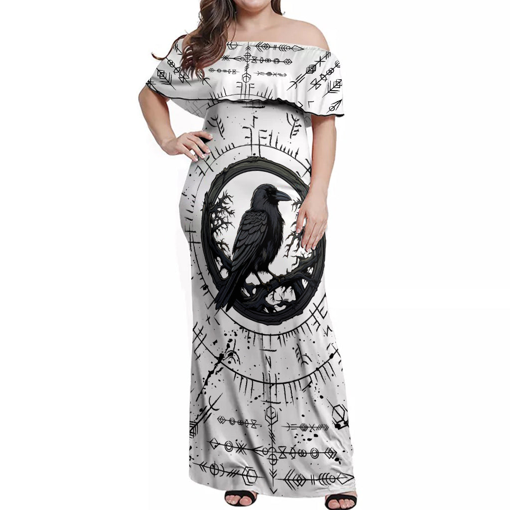 Viking Raven Off Shoulder Maxi Dress Fear Not Death For the Hour Of Your Doom - Wonder Print Shop
