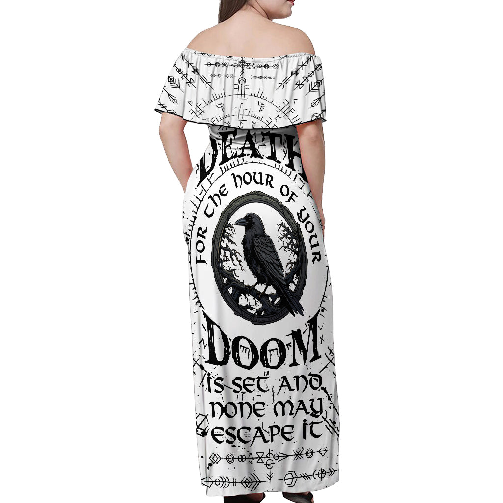 Viking Raven Off Shoulder Maxi Dress Fear Not Death For the Hour Of Your Doom - Wonder Print Shop
