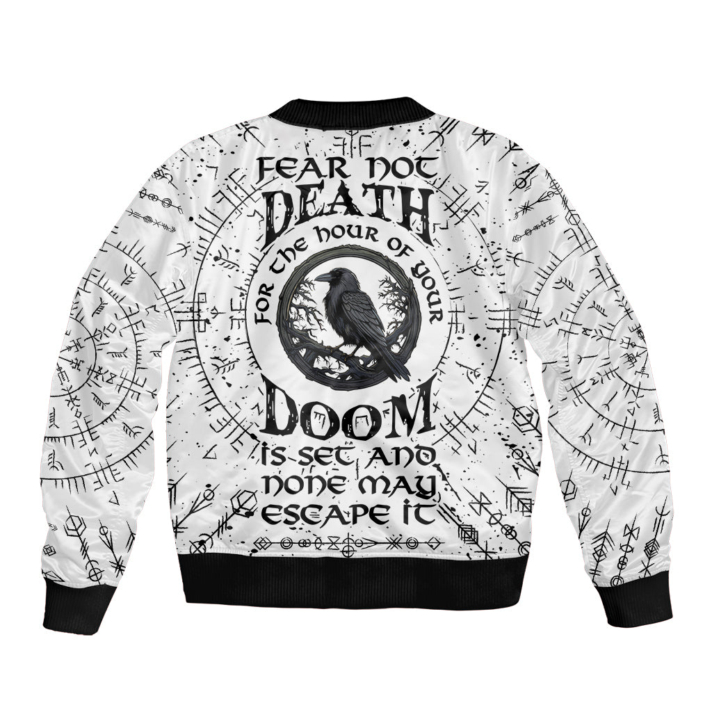 Viking Raven Sleeve Zip Bomber Jacket Fear Not Death For the Hour Of Your Doom - Wonder Print Shop
