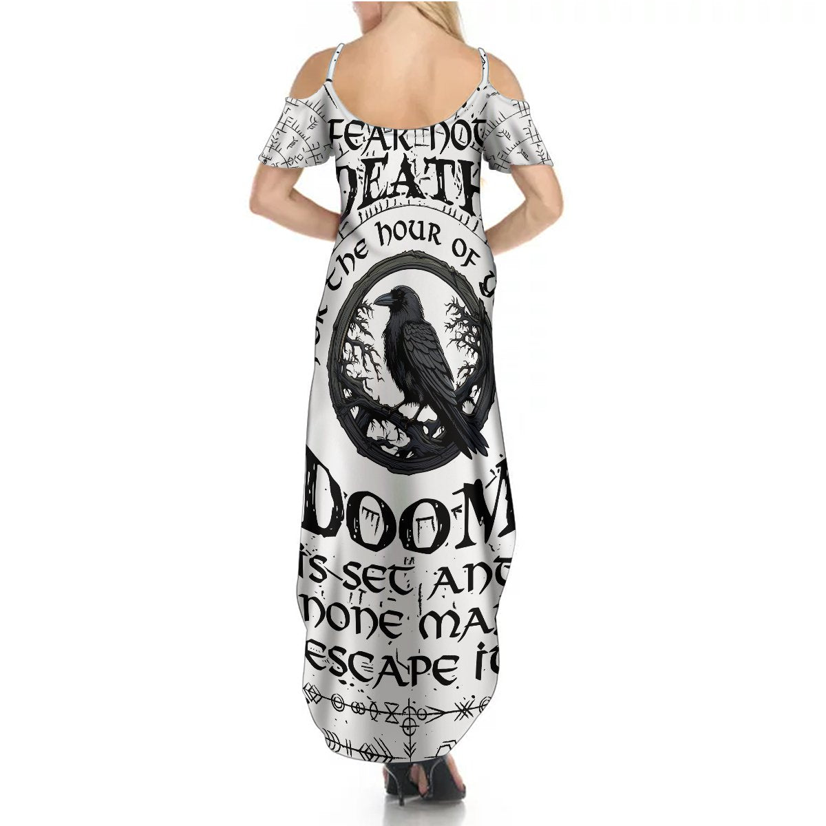 Viking Raven Summer Maxi Dress Fear Not Death For the Hour Of Your Doom - Wonder Print Shop