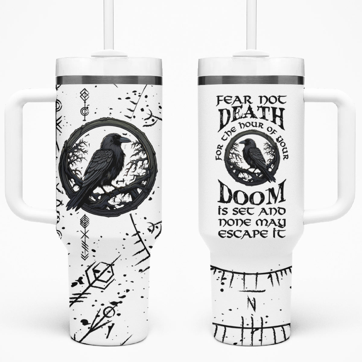 Viking Raven Tumbler With Handle Fear Not Death For the Hour Of Your Doom - Wonder Print Shop