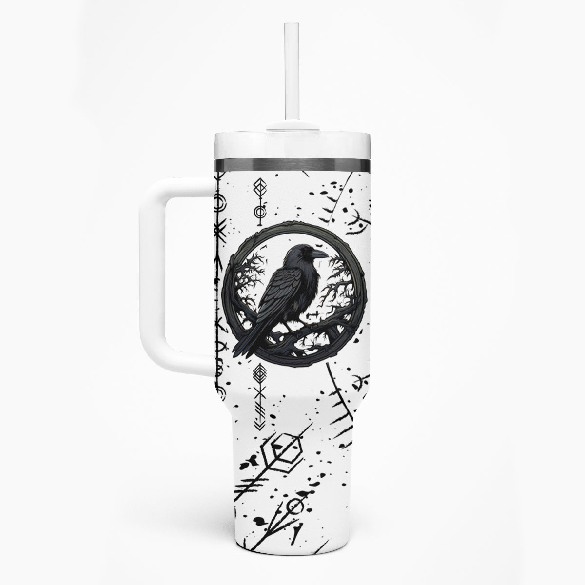 Viking Raven Tumbler With Handle Fear Not Death For the Hour Of Your Doom - Wonder Print Shop