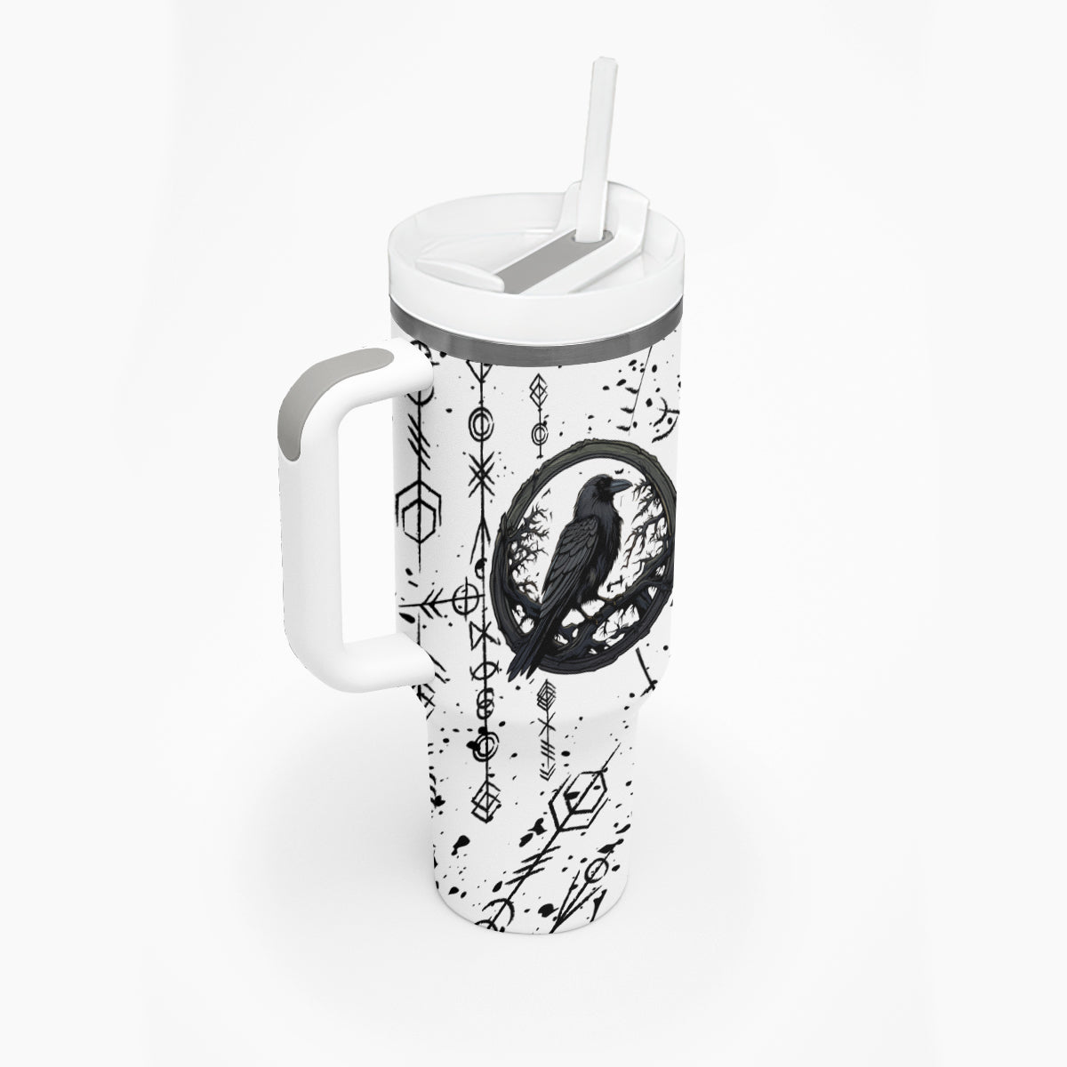 Viking Raven Tumbler With Handle Fear Not Death For the Hour Of Your Doom - Wonder Print Shop