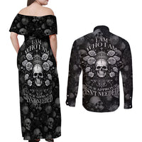 Skull Couples Matching Off Shoulder Maxi Dress and Long Sleeve Button Shirts I Am Who I Am Your Approval Isn't Needed - Wonder Print Shop