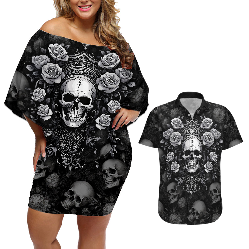 Skull Couples Matching Off Shoulder Short Dress and Hawaiian Shirt I Am Who I Am Your Approval Isn't Needed - Wonder Print Shop