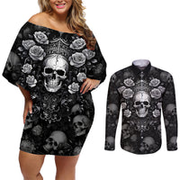Skull Couples Matching Off Shoulder Short Dress and Long Sleeve Button Shirts I Am Who I Am Your Approval Isn't Needed - Wonder Print Shop