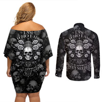 Skull Couples Matching Off Shoulder Short Dress and Long Sleeve Button Shirts I Am Who I Am Your Approval Isn't Needed - Wonder Print Shop