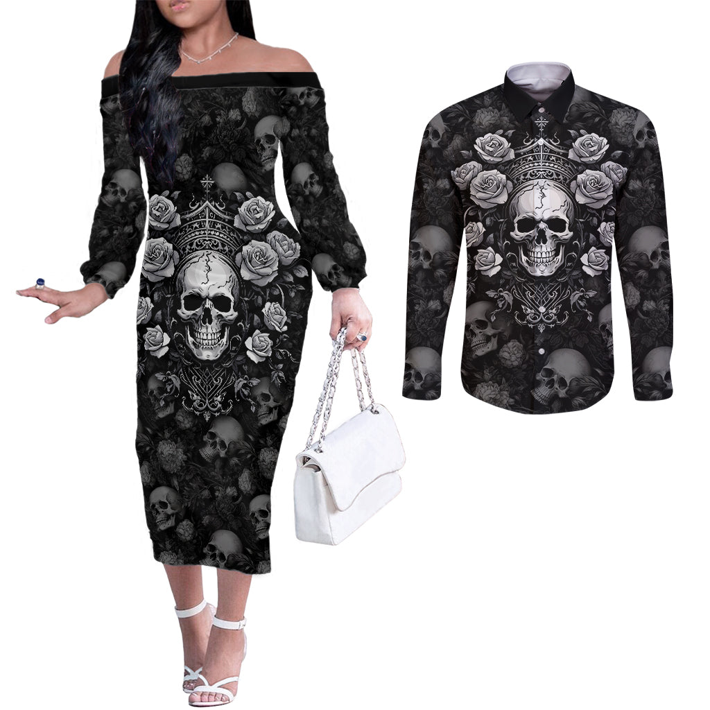 skull-couples-matching-off-the-shoulder-long-sleeve-dress-and-long-sleeve-button-shirts-i-am-who-i-am-your-approval-isnt-needed